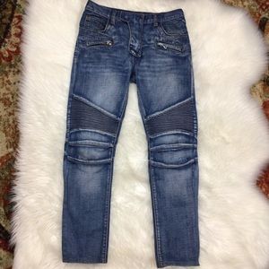 Balmain Men's Blue Slim Fit Moto Biker Jeans 32